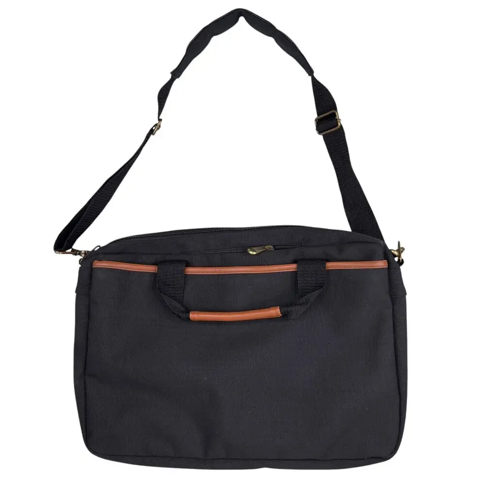 Totes Twin Pocket Briefcase Black Canvas Laptop Expandable New